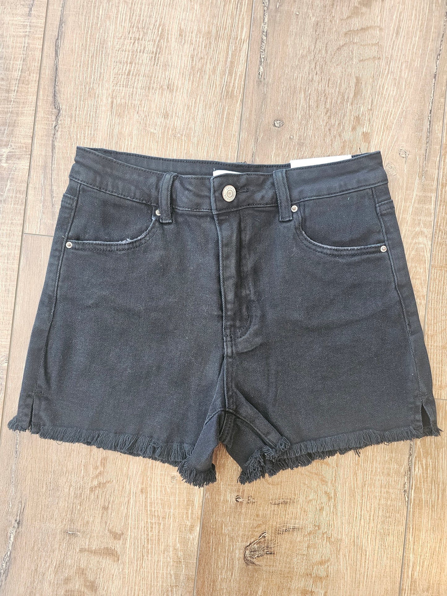 Acid Wash Black Denim Shorts