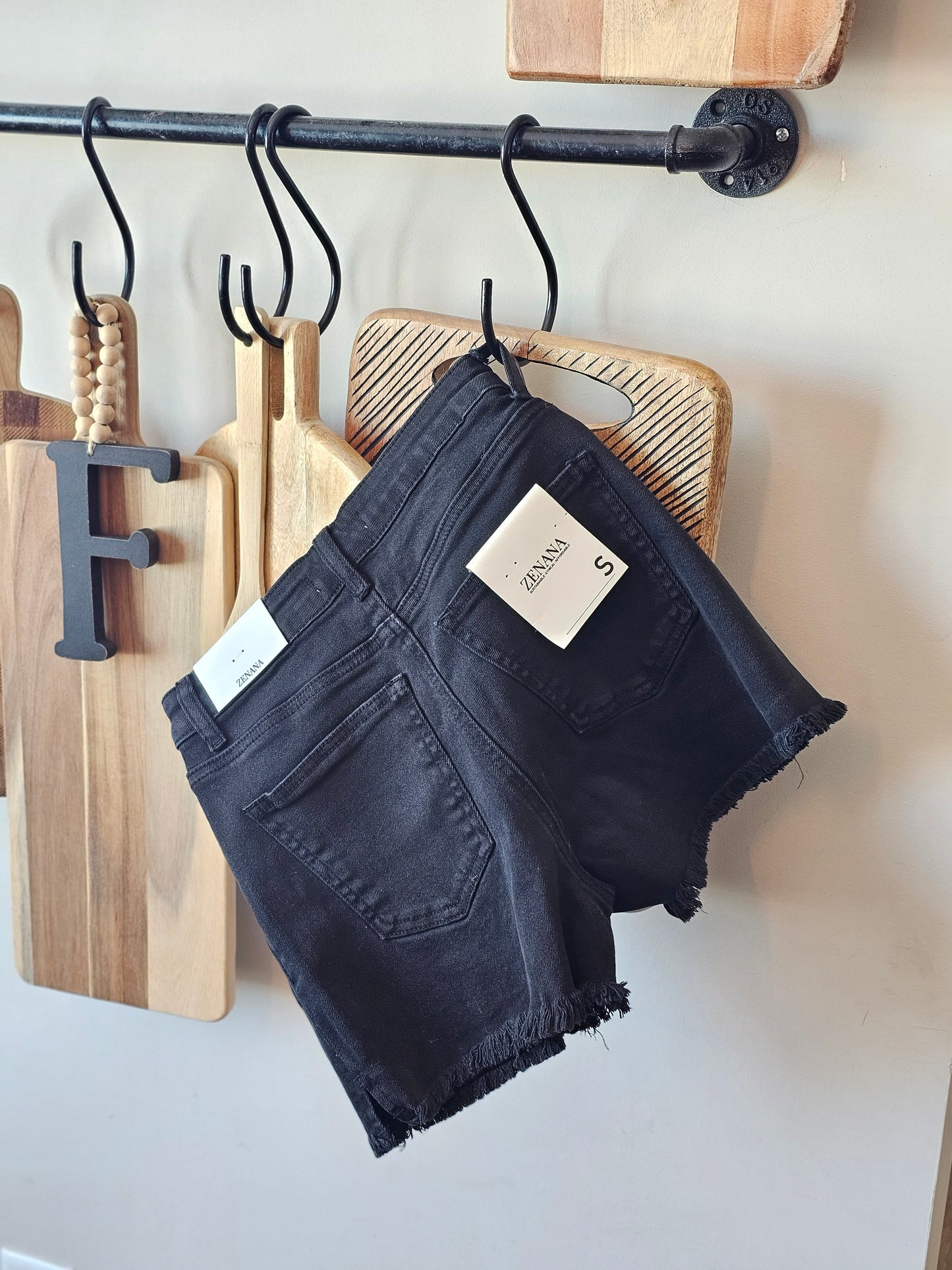 Acid Wash Black Denim Shorts