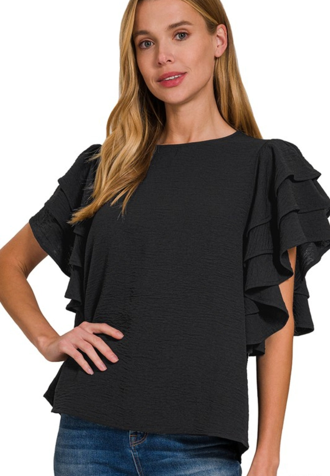 Black Tiered Ruffle Sleeve