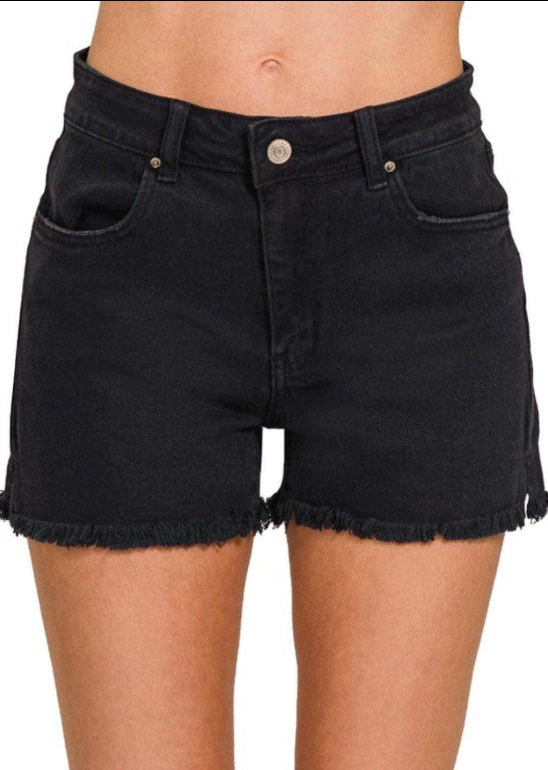 Acid Wash Black Denim Shorts
