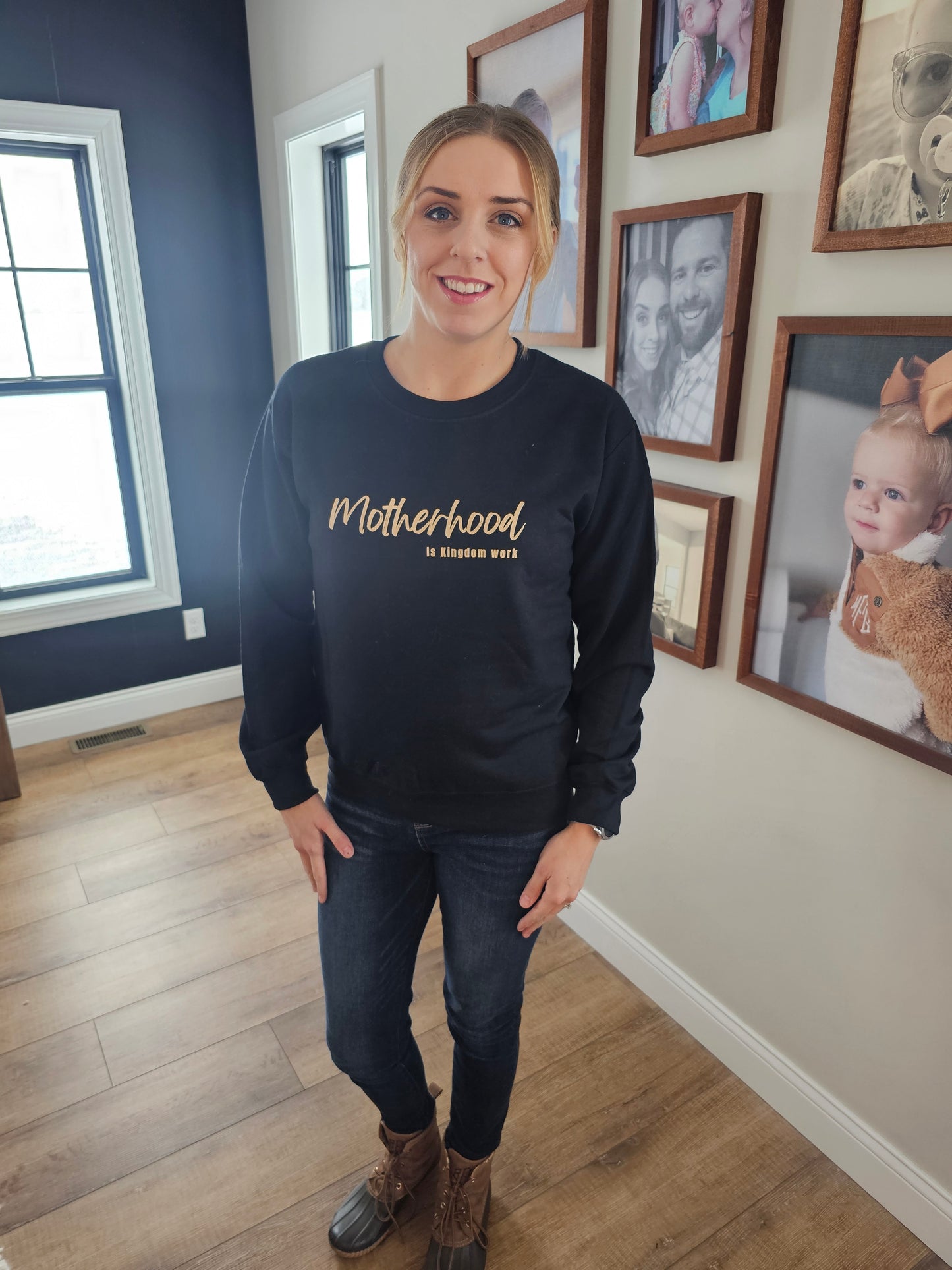 Motherhood Is Kingdom Work (blue crewneck)