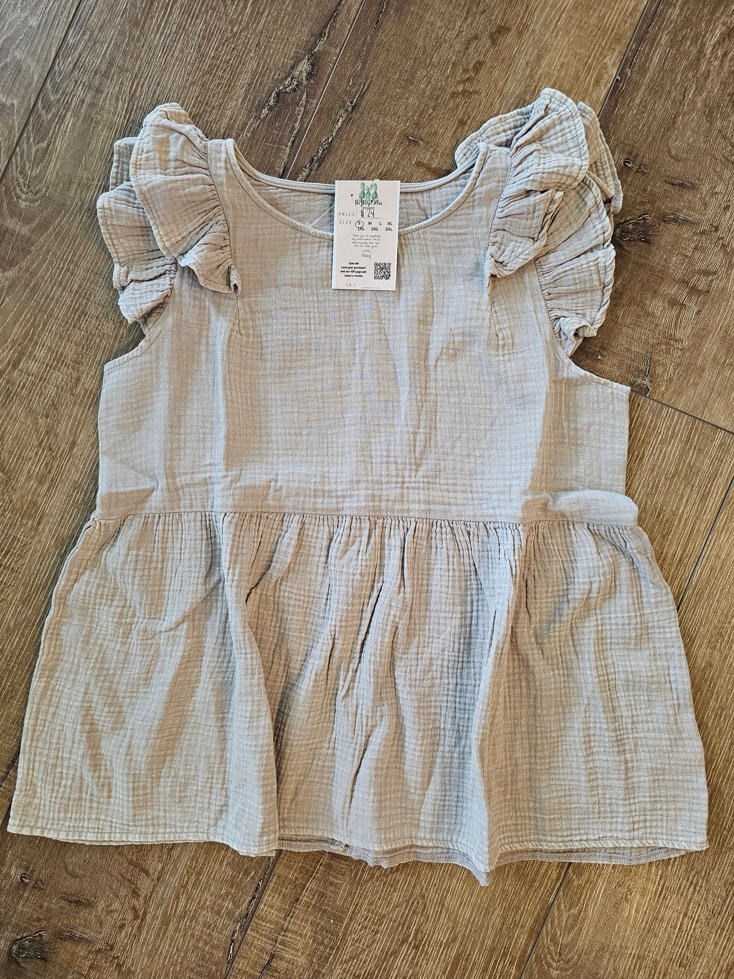 Acid Wash Ruffle Sleeve