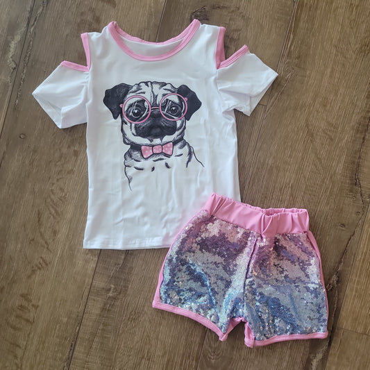 Pug Puppy W/ Sequin Shorts