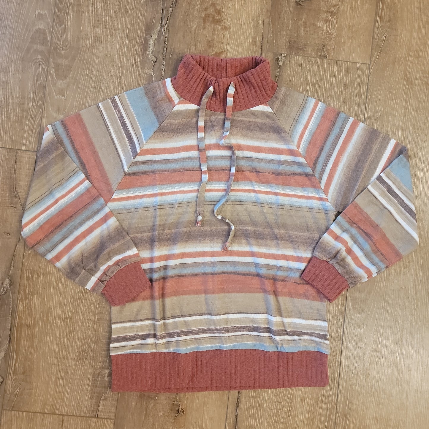 Multi Stripe Drawstring Neck