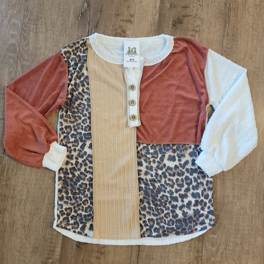 Leopard Colorblock Half Button