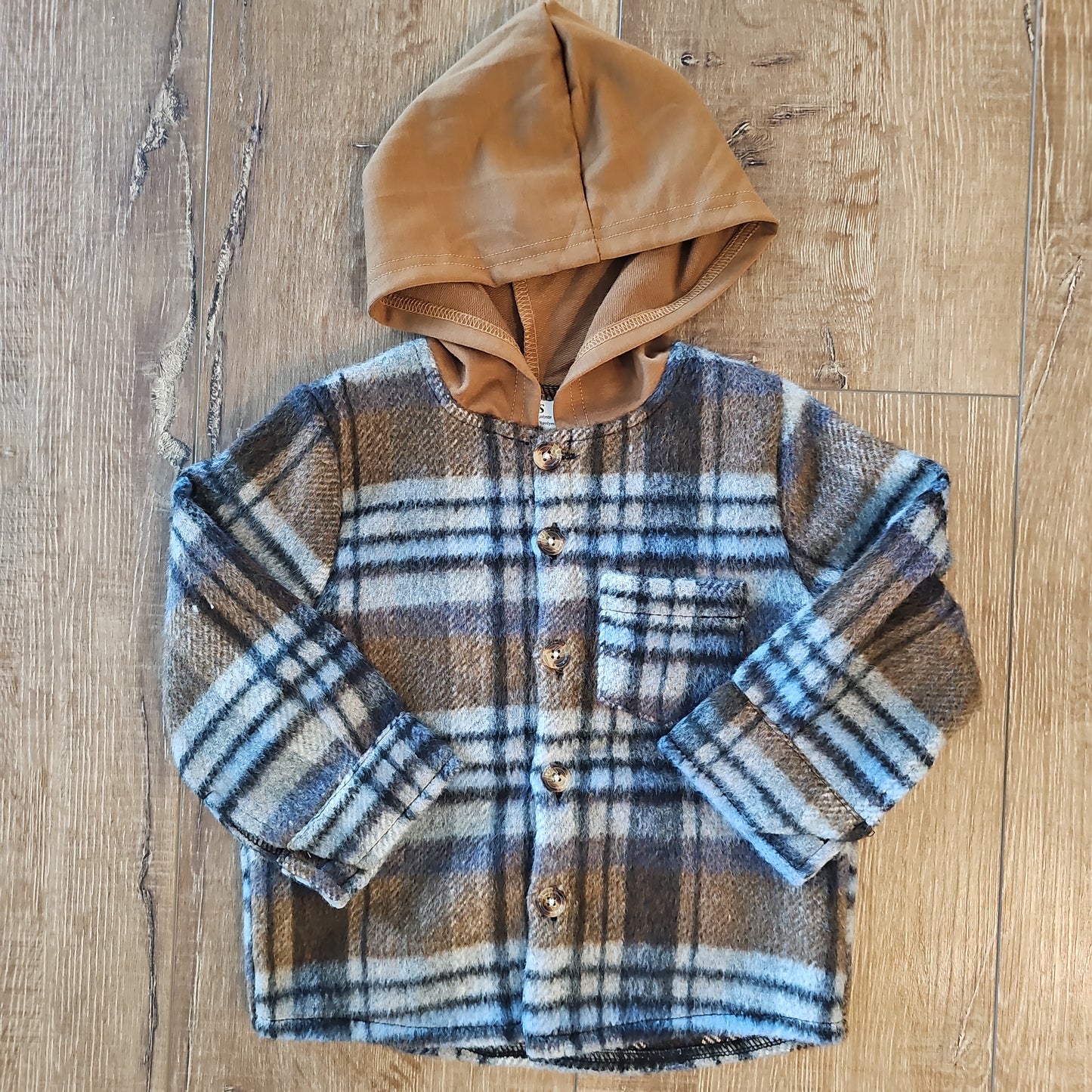 Brown & Blue Hooded Shacket