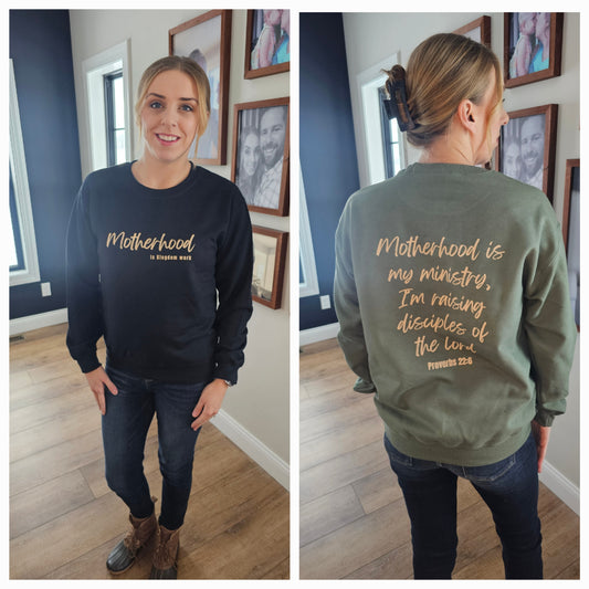 Motherhood Is Kingdom Work (blue crewneck)