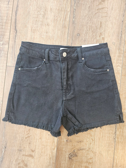 Acid Wash Black Denim Shorts