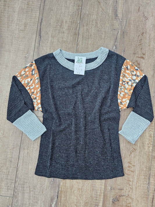 Rib Knit Leopard Colorblock