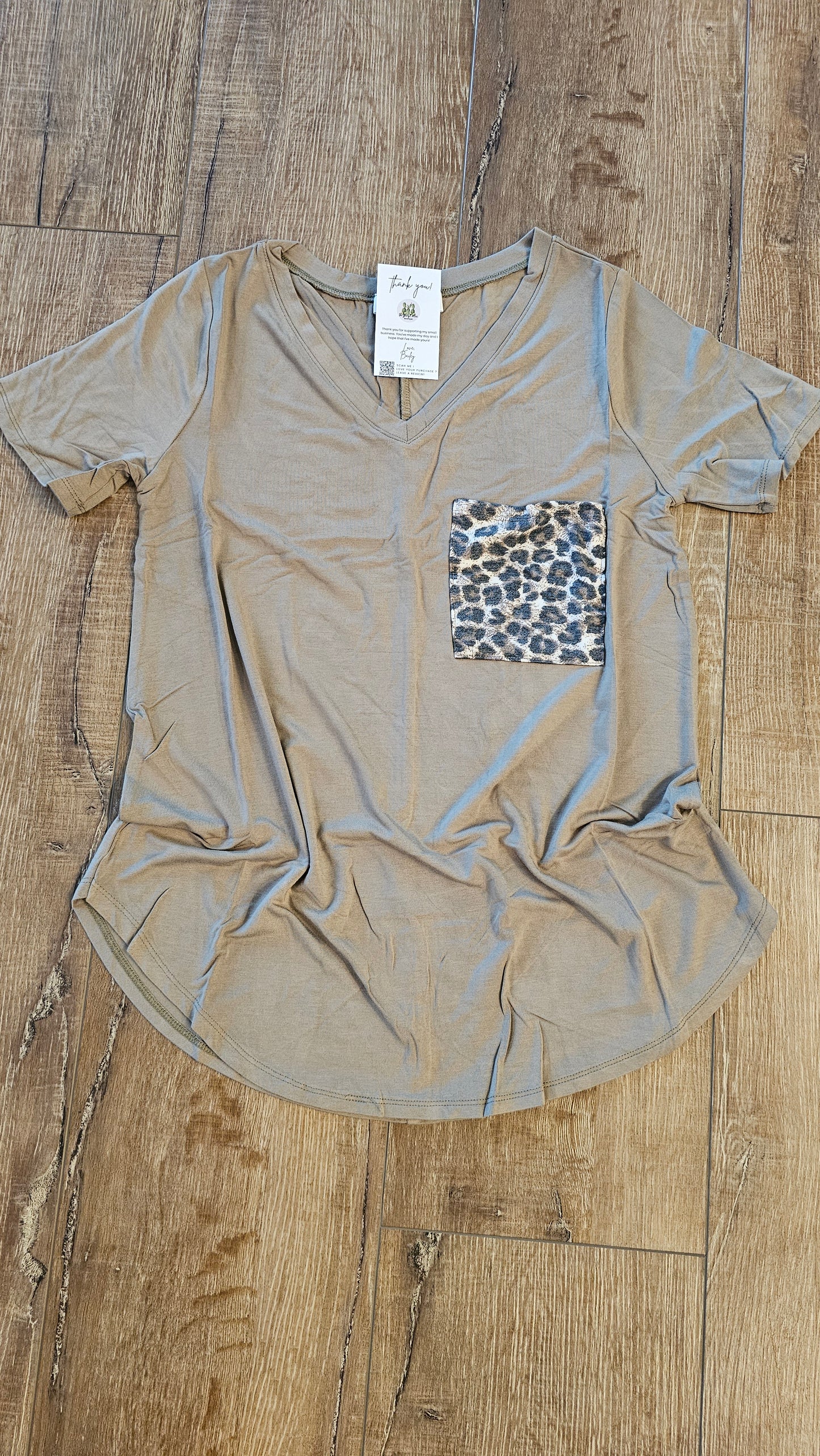 Olive Cheetah Pocket Vneck